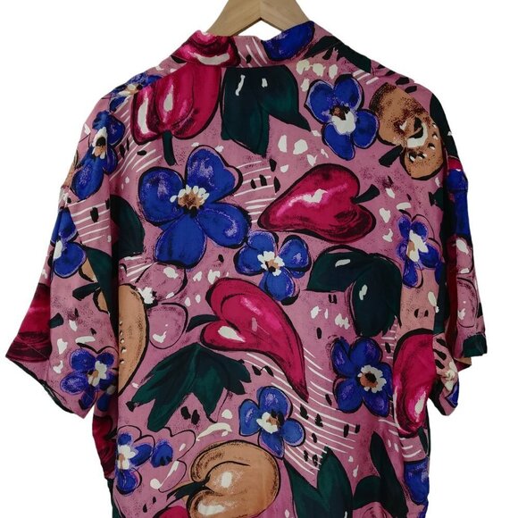 Vintage Paul Et Duffier Silk Button Front Abstract Short Sleeve Blouse Size M - Picture 8 of 10